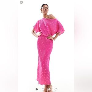 Never Fully Dressed Hot Pink Dress with Gold Accent Dots